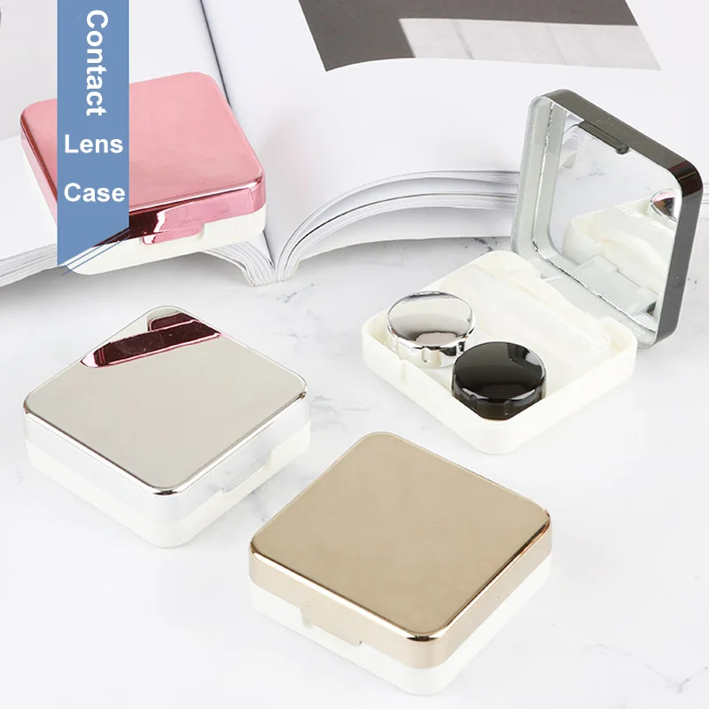 

Square Contact Lens Case Eyes Care Kit Holder Portable Plastic Lens Container Mirror Surface Invisibility Glasses Bins