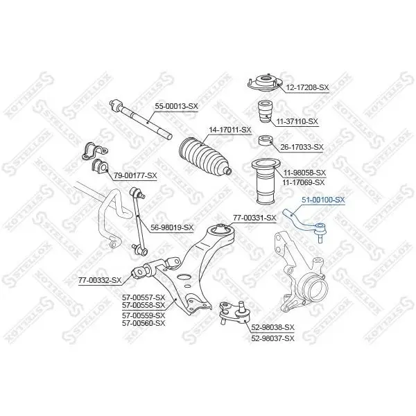 Наконечник рулевой Lexus RX300/330/350 03 STELLOX 51-00100-SX