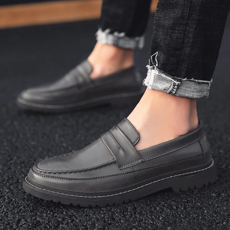 2019 style fashion men's shoes casual leather male loafers classics brown gray black slip on shoe man nice driving shoes for men