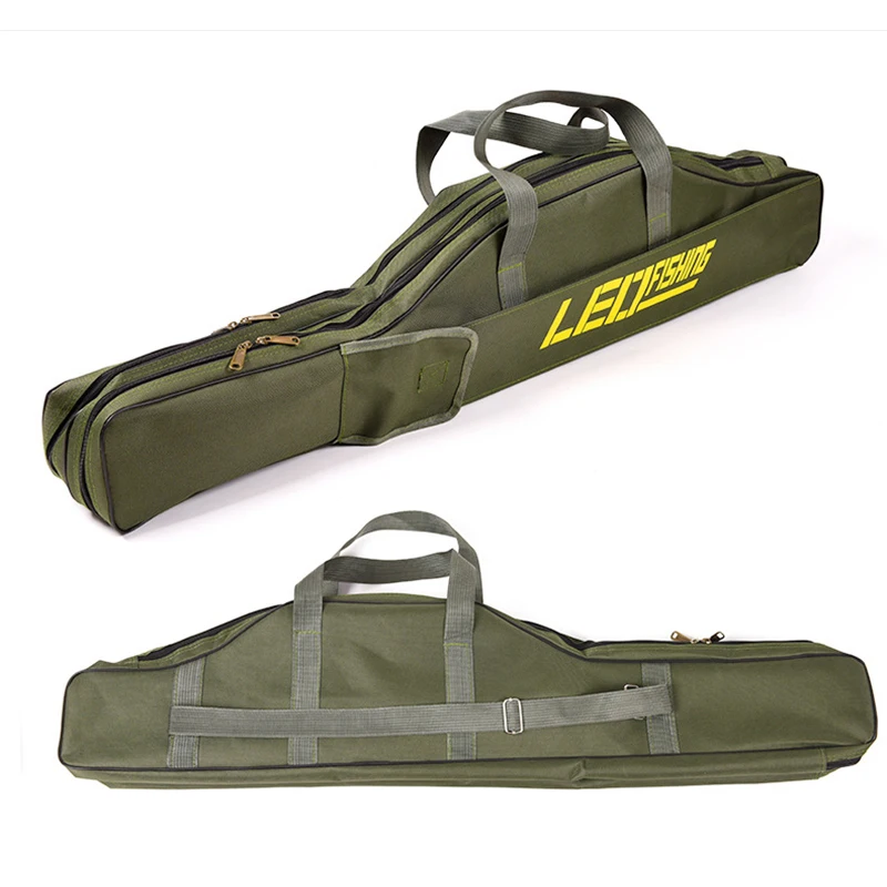 Double Layer Canvas Fishing Bag 100cm 150cm Portable Folding Fishing Rod Bag Fishing Tackle Carrier Bag (4)