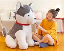 Огромный 95 см мультфильм Хаски плюшевые игрушки Сидящая собака мягкая кукла обнимая рождественские подарки Подушка h1310