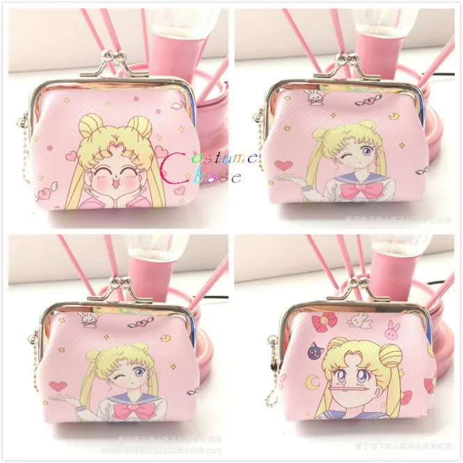 

Anime Sailor Moon Cosplay Pink Mini Wallet Key Bag Coin Case Snap Purse Pouch Stuffed Dolls Plush Toys
