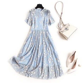 

Prairie Chic Embroidery lace dress women Mid-Calf Floral Long prom dresses vestido fiesta de noche vestidos novos de 2020