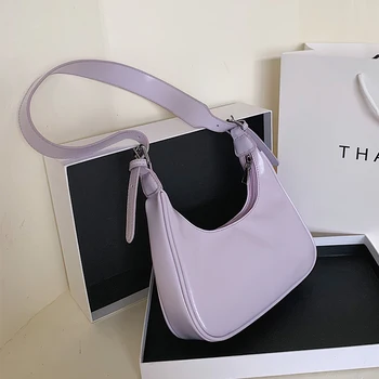 

Fashion PU Leather Ladies Messenger Bags Solid Color Women Hobos Small Shoulder Bag Female Half Moon Armpit Purse Handbags