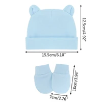 Newborn Baby Cotton Beanies Hospital Hat and Mittens Set Solid Candy Color Stretchy Infant Warm Anti Scratching Gloves 0-1 4