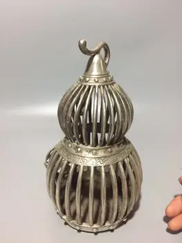 

Tibetan Silver Handmade Carved Gourd-shaped Cage Hollow Out The Small Cage Gift Exorcise Evil Spirits Home Decoration