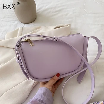 

[BXX] PU Leather Crossbody Saddle Bags For Women 2020 Summer Solid Color Shoulder Handbags Female Travel Cross Body Bag HN126