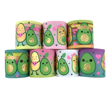 

BOCA New arrival 3 colors print Avocado pattern Gold hologram ribbon DIY Hair bows Material Sewing Accessories