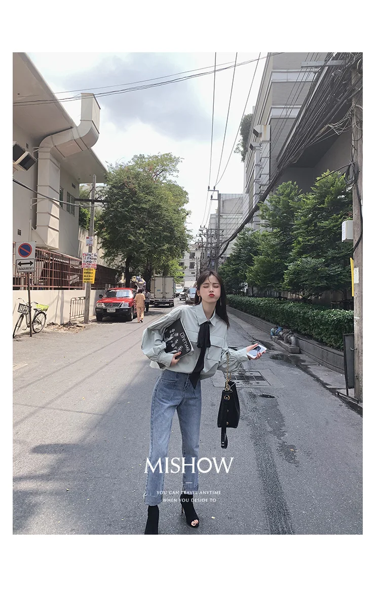 Mishow Весна Лето Блузка женская с длинным рукавом Harajuku однотонные рубашки офисные женские топы MX19A4917