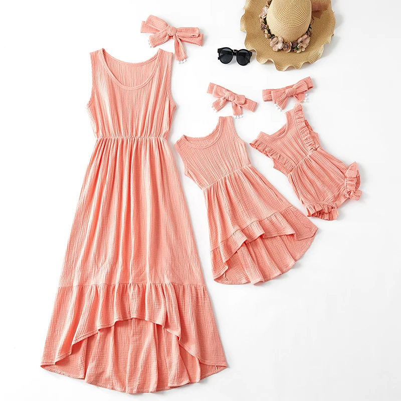 Одинаковая одежда для мамы и дочки; одежда для семьи; милое платье без рукавов для женщин и маленьких девочек; Розовая одежда для малышей