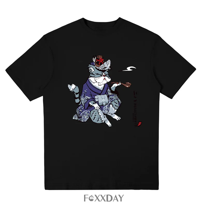 Harajuku-Style New Products T-shirt Clothes Cute Japan Chewing Tobacco Cat Summer Trend Hiphop Tops Rock And Roll Couple Clothes