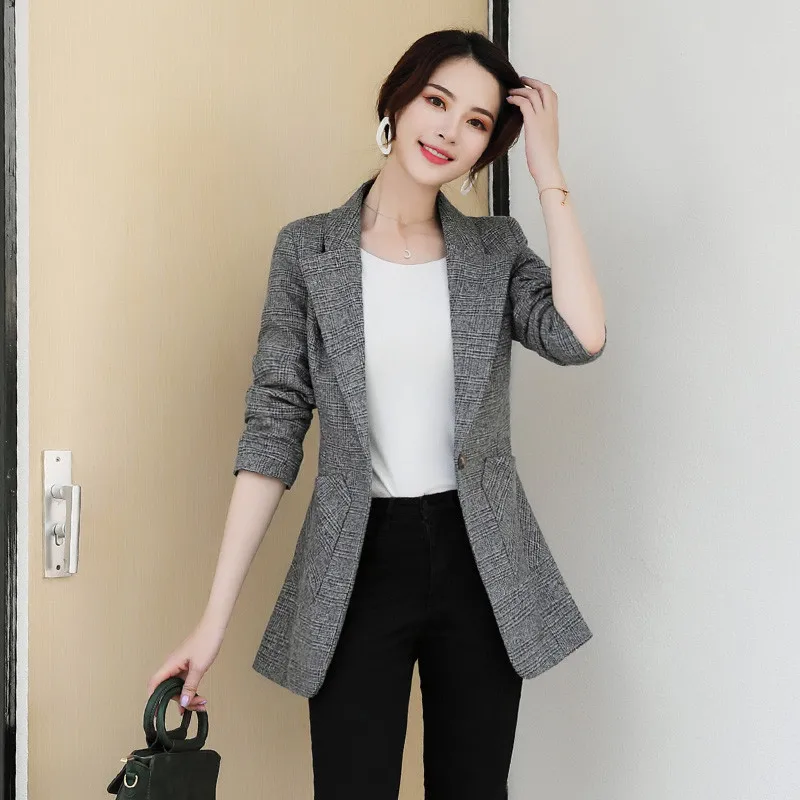 

[9z18088] 2019 Autumn New Style Women's Fashion Plaid Small Suit Coat