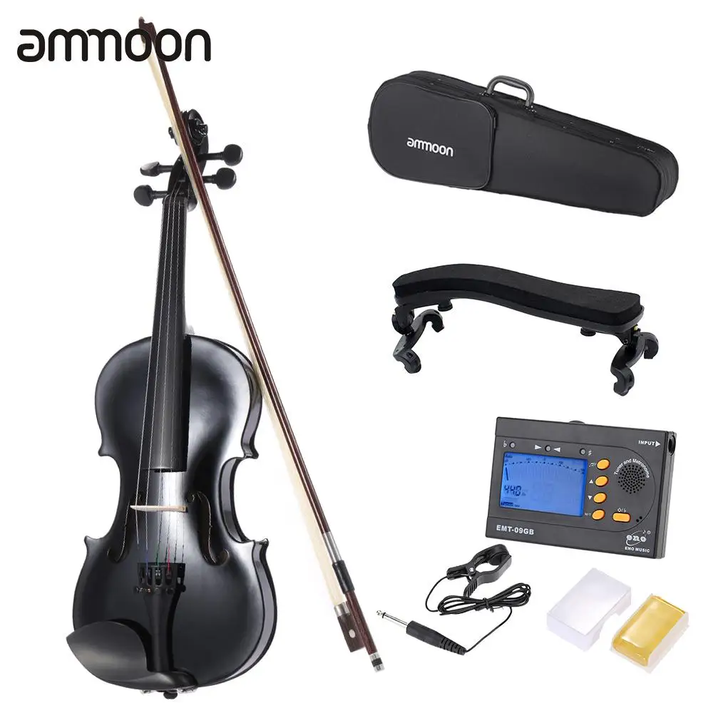 

3/4 Student Violin Metallic Black Equipped with Steel String with Arbor Bow Carrying Case for Beginners Music Lovers
