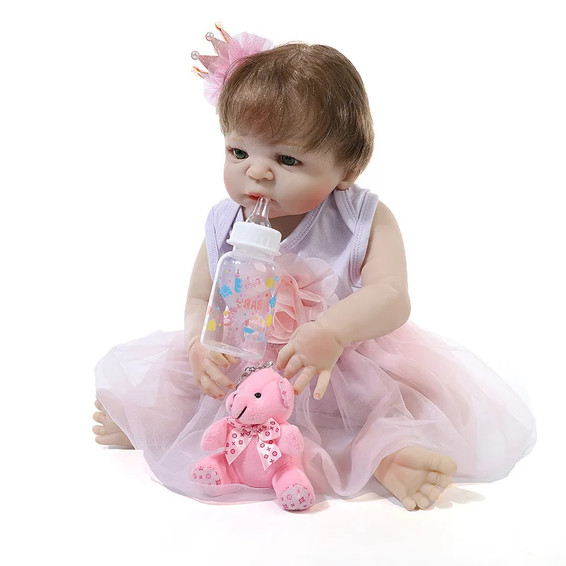 55 см Reborn Baby Doll игрушка полная силиконовая моющаяся принцесса платье ткань тело короткие волосы Реалистичная кукла малыш дети подарки