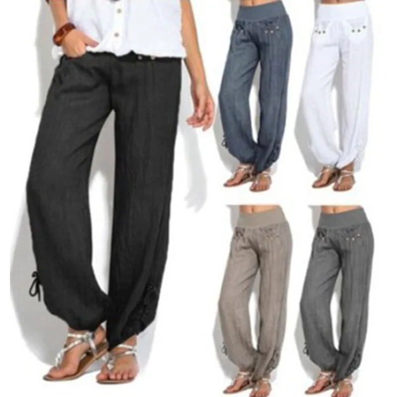 

New Women Loose High Waist Harem Pants Autumn Casual Long Trousers Female Buttons Pocket Sprot Pants Wide Leg Sweatpants