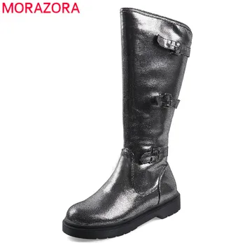 

MORAZORA 2020 new arrival women knee high boots buckle zip autumn winter boots comfortable fashion low heels casual shoes woman