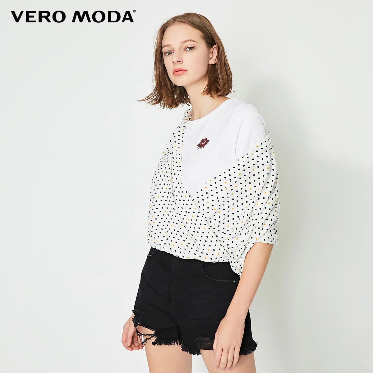 Vero Moda женская блузка в горошек с заклепками | 319241508 - Цвет: D09 Sunset yellow