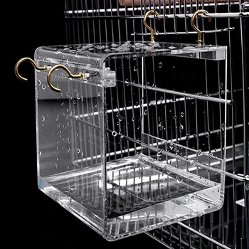

1x Acrylic Bird Bath House Cage Hanging Parakeets House Container Transparent