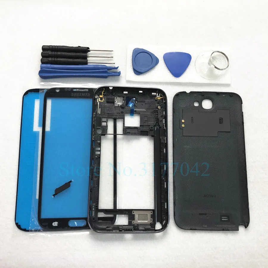 Полный корпус чехол для samsung Galaxy Note 2 N7100 Note2 GT-N7100 Передняя стеклянная средняя рамка задняя крышка аккумулятора задняя крышка+ Инструменты
