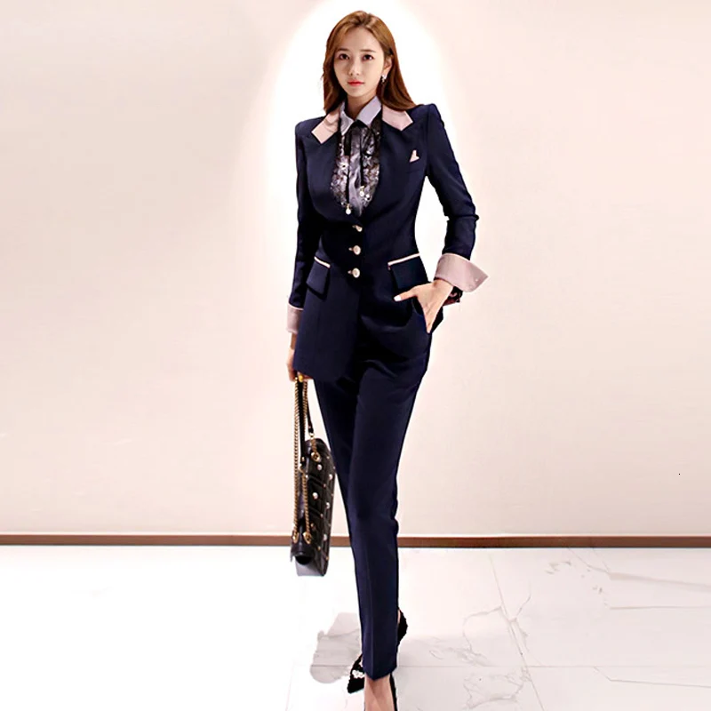 Лоскутный женский брючный костюм офисный женский однобортный тонкий женский Блейзер костюм комплект Женский Спецодежда брючный костюм
