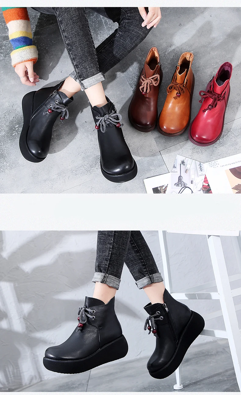 Xiuteng/ г. Осенние ботинки из натуральной кожи женские ботильоны женские ботинки на танкетке со шнуровкой женские ботинки обувь на платформе теплая