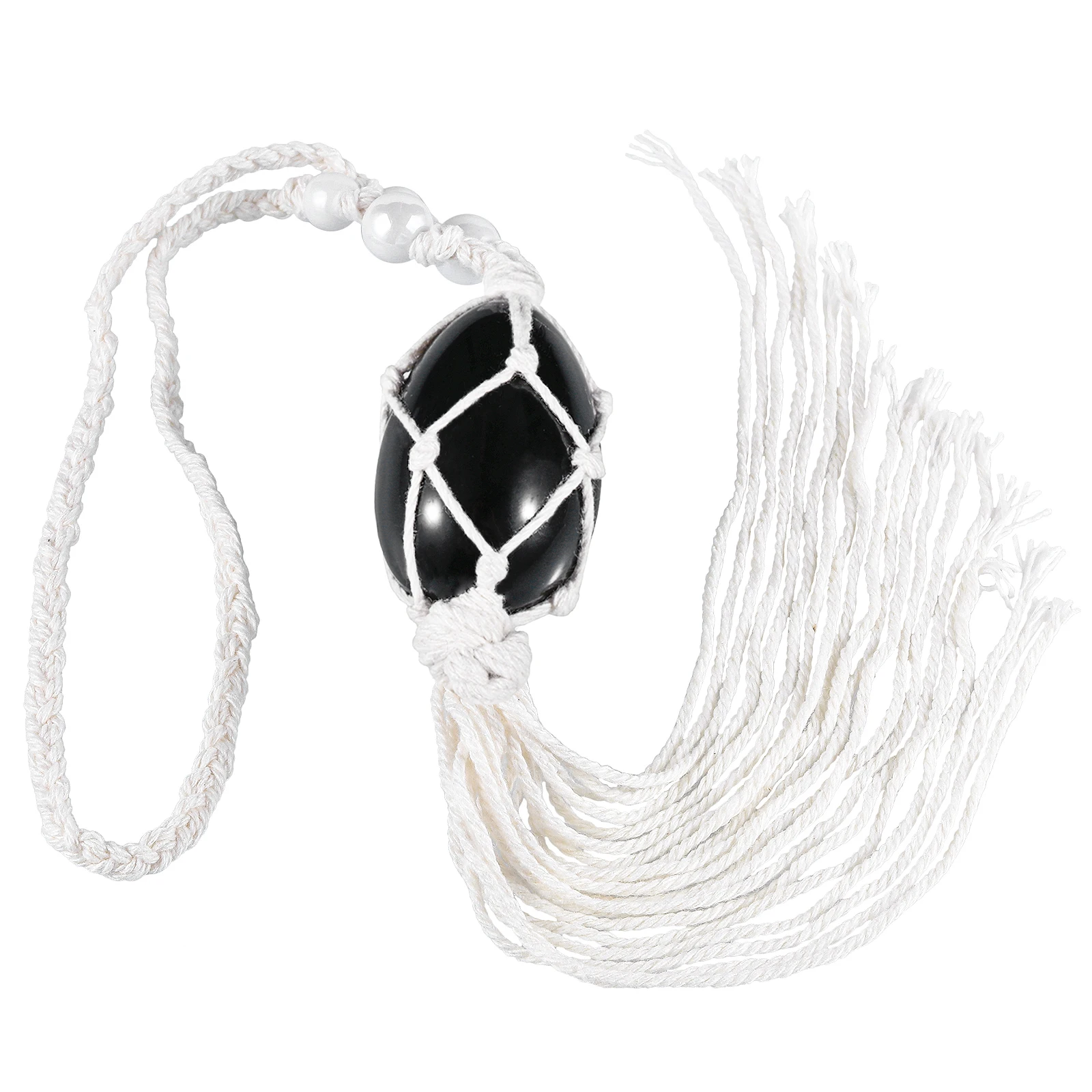 TUMBEELLUWA Egg Shape Natural Crystal Stone Reiki Rhodonite Long Tassel Window Car Hanging Ornaments Room Decor Accessories