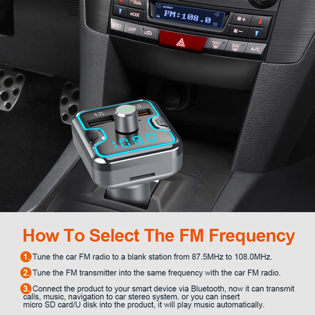 Bluetooth 5,0 приемник автомобильный MP3 музыкальный плеер U диск SD карта fm-передатчик Быстрый автомобильный тип-c зарядное устройство окружающий светильник