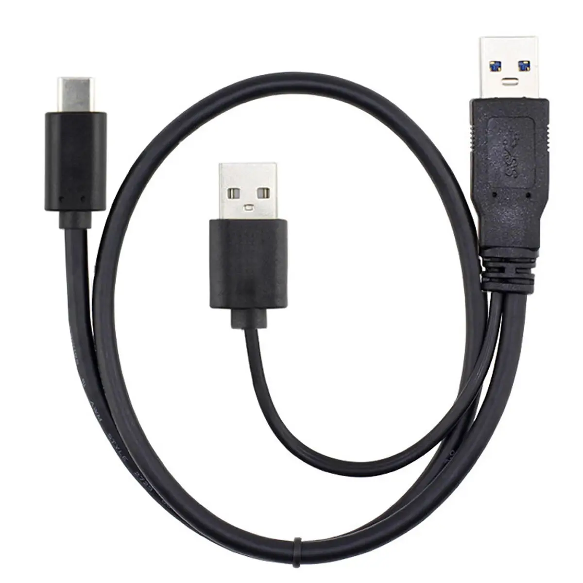 

USB 3.0 Power Data Male & USB 2.0 Dual Power to USB-C Type-C Y Cable Cord for Lap top & Hard Disk 60cm Black