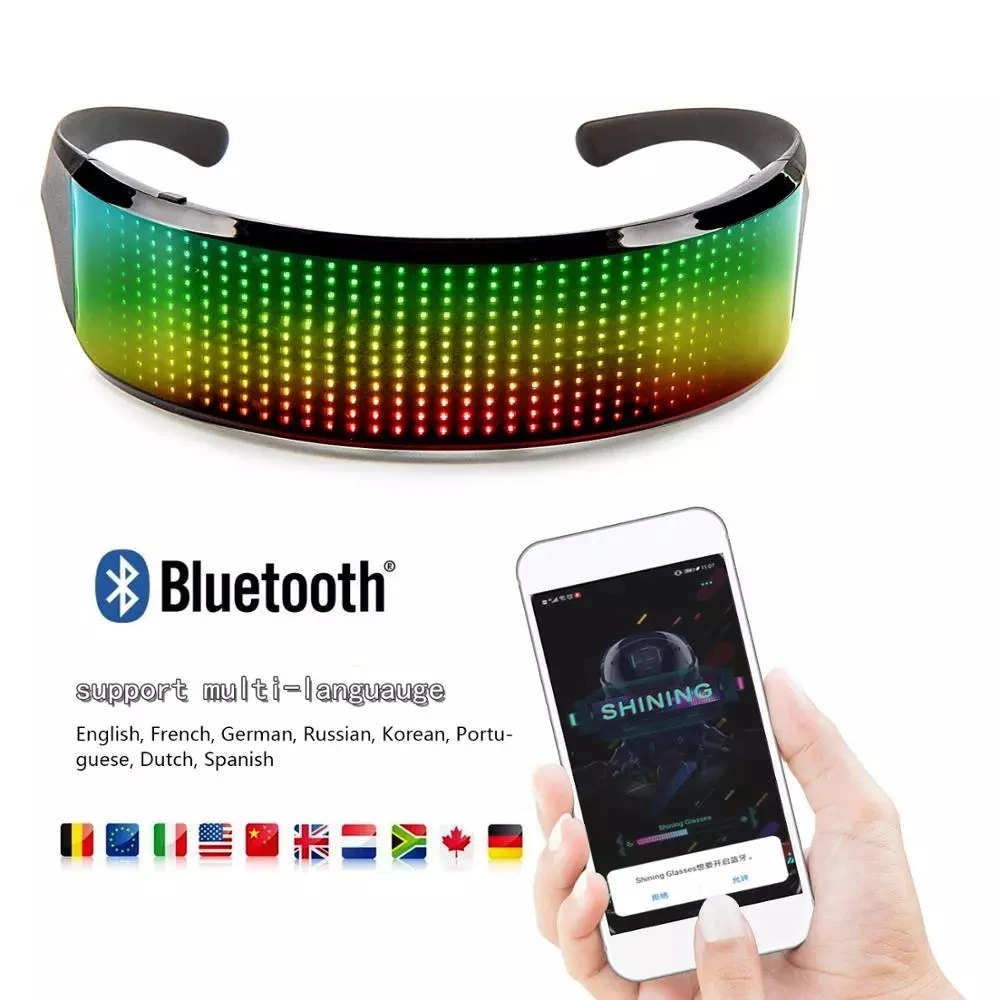

Gafas LED a todo color con Control por aplicaciÃ³n Bluetooth para publicidad, encantadoras gafas con pantalla LED para mÃºsica de