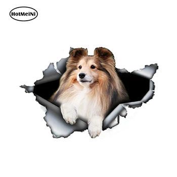 

HotMeiNi 13cm x 8.55cm Car Styling Torn Sheltie Car Sticker 3D Pet Dog Car Decoration Torn Metal Decal Reflective Stickers