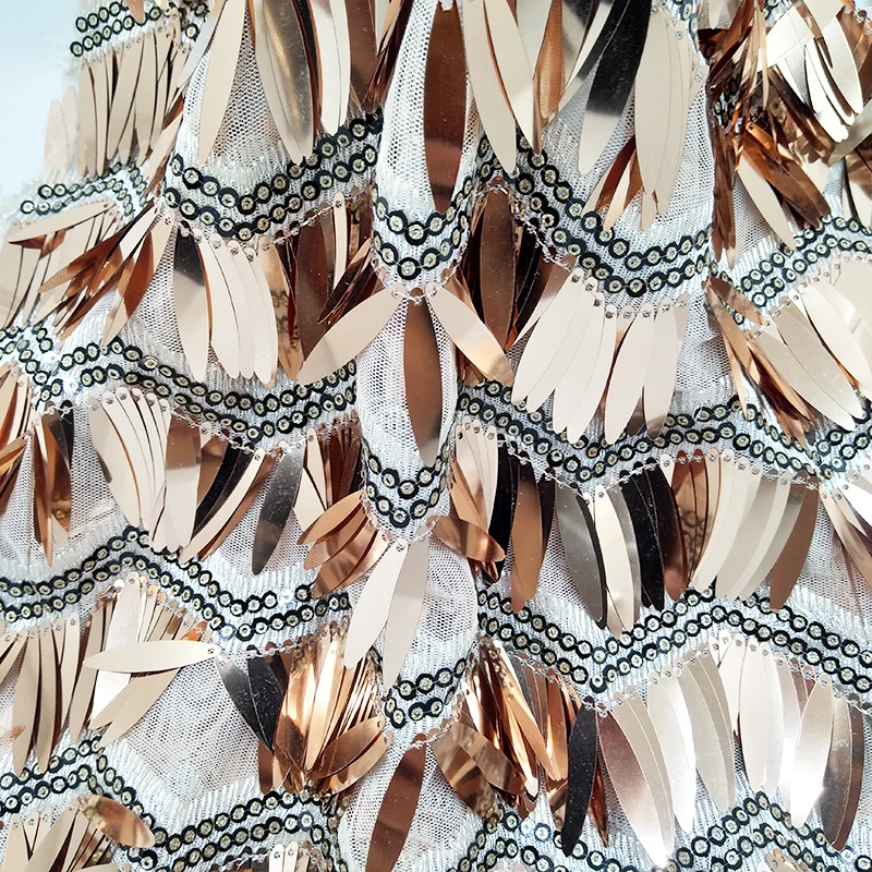 Модное блестящее Шампанское Чистая ткань с блестками вышитые волны кисточкой 4 см длинное, с блестками сетка фабричное кружево платье для ночного клуба