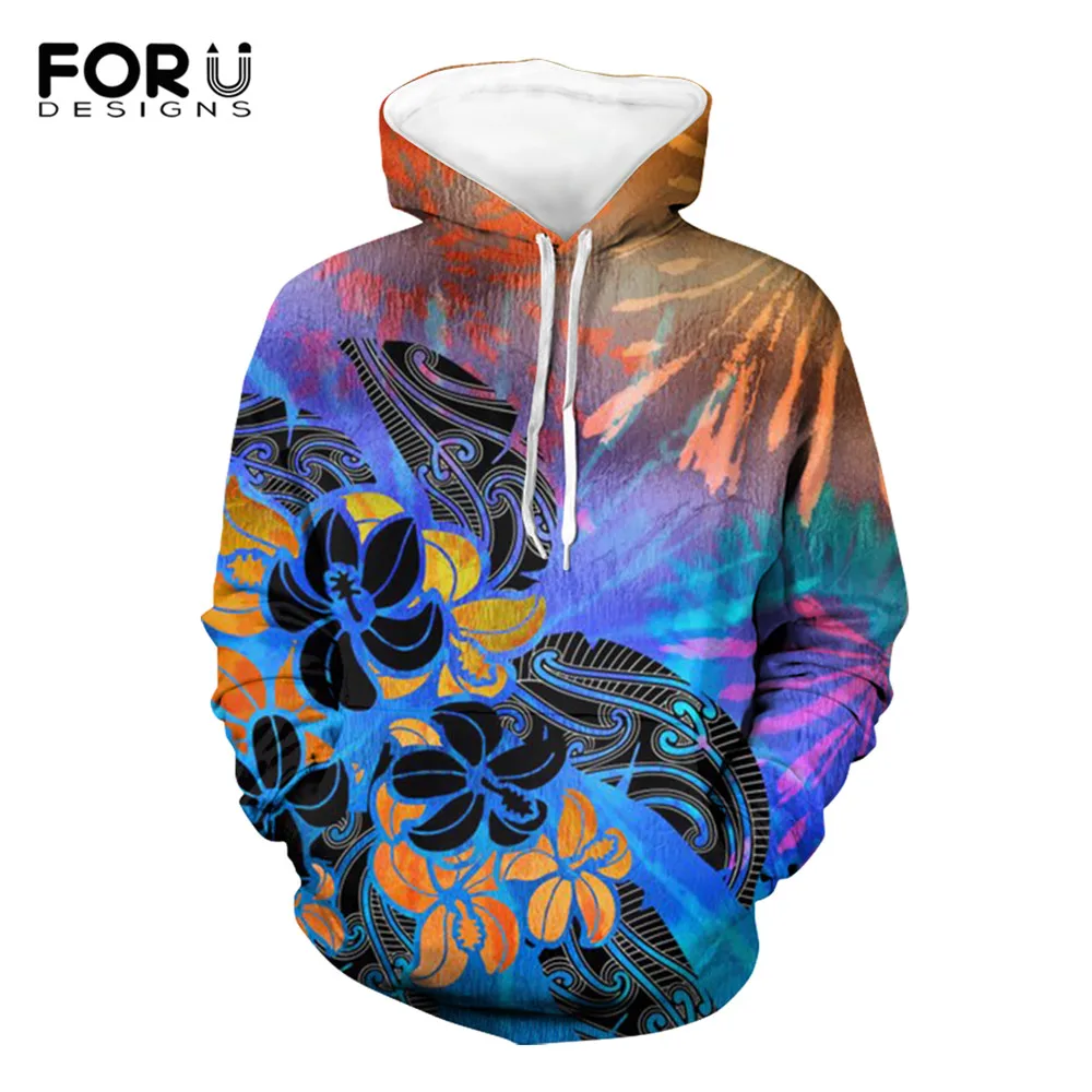 

FORUDESIGNS Brand Designer Hibiscus Tie Dye Shimmer Pattern Women Long Sleeve Loose Casual Pullovers Plus Size Hoody Sweatshirt