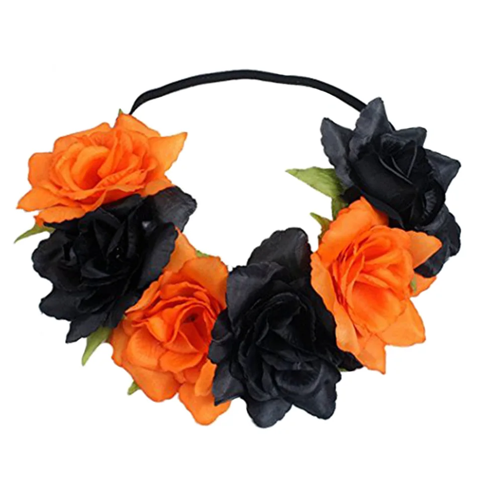 Orange Black Женские Эластичные аксессуары для фотосъемки с искусственным цветком на Хэллоуин, свадебные волосы, вечерние, цветочные, эластичные, головная повязка для взрослых - Цвет: Orange Black