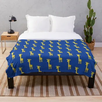

Happy Giraffe cute cartoon yellow on blue Cute Giraffe Blanket Wool Flannel Plush Blanket Bedspread For office Sherpa Blanket Co