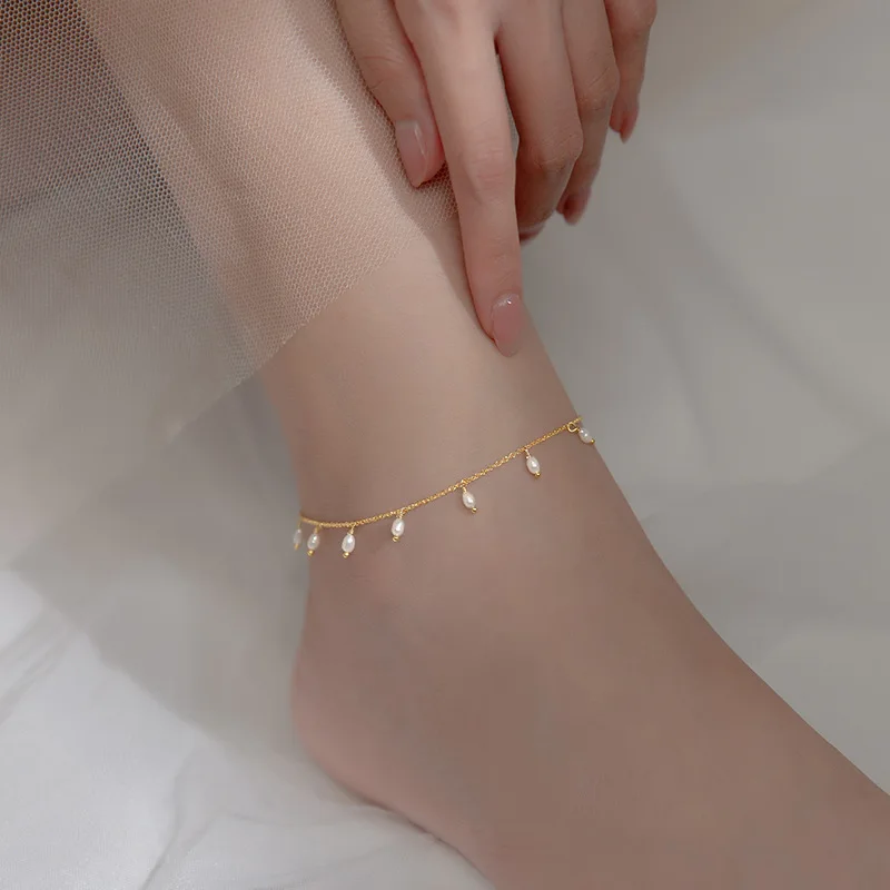 KAMIRA Real 925 Sterling Silver Luxury Bohemian Baroque Pearl Pendant Anklet For Women Anniversary Retro Unique European Jewelry anklet bracelets silver anklets ankle chain