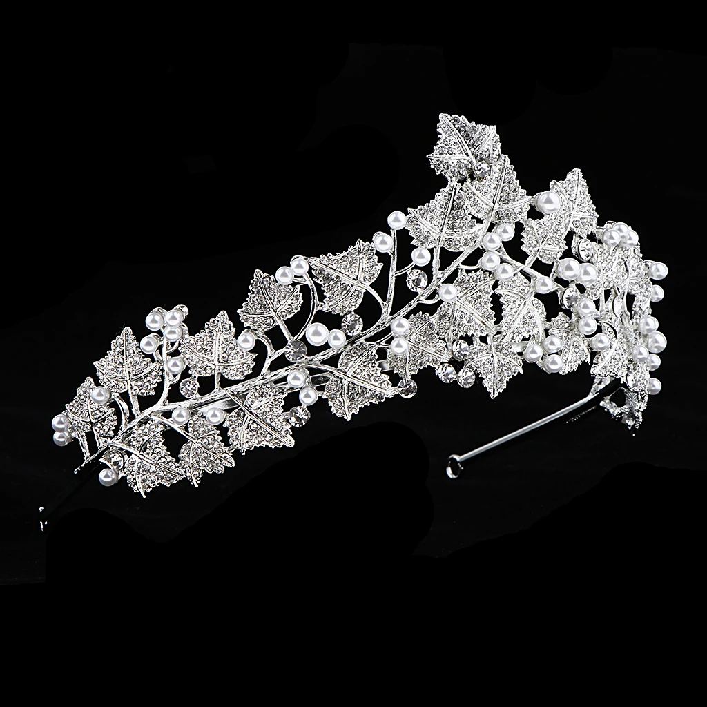 Elegant Leaf Rhinestone Wedding Party Crown Tiaras Prom Pageant Headwear