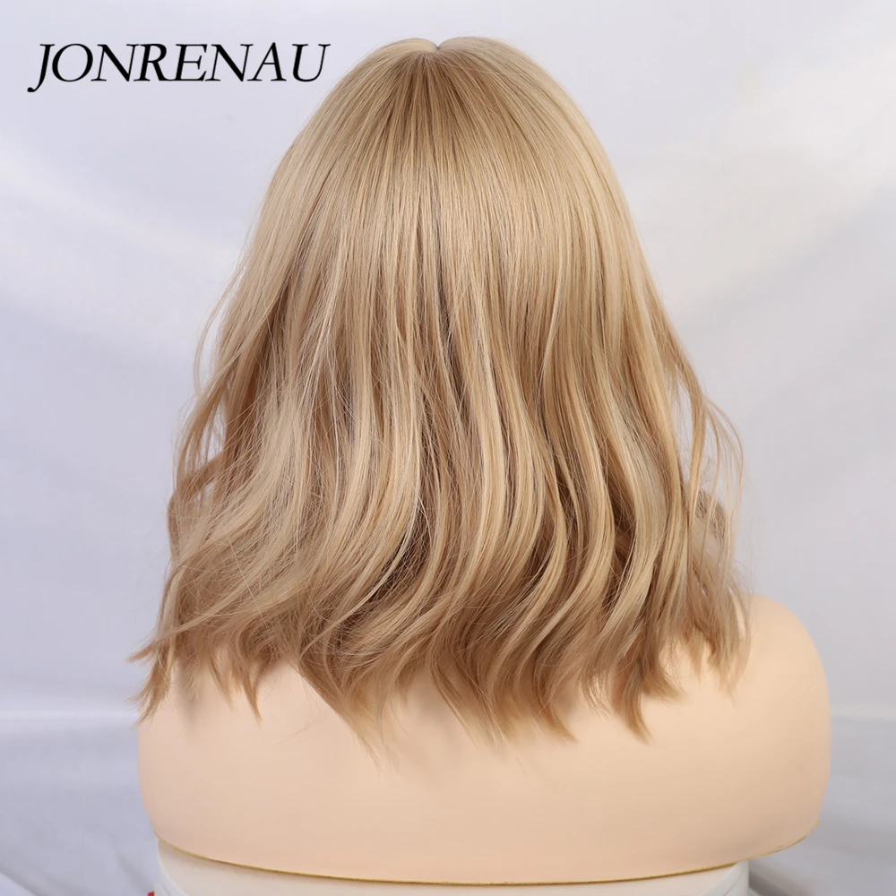 JONRENAU длинные светлые смешанные цвета волосы синтетические парики с челкой длина плеча для черный/белый для женщин Косплей вечерние парики