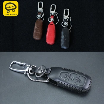 

CARMANGO Car Key Cover Case Genuine Cow Leather Holder Chain Protector Key Bag Shell High Quality for Ford KUGA Escape 2017 2018