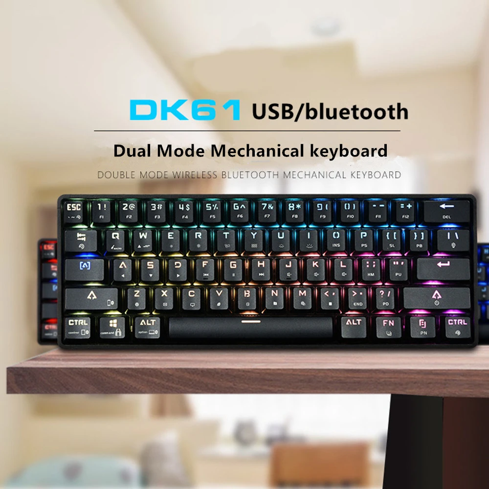 DK61 Беспроводной Bluetooth Механическая проводная клавиатура с USB клавиатура синий переключатель 61 клавиш rgb-пульт клавиатура с подсветкой для Windows Mac Android