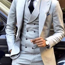 Solovedress 3 шт. мужской деловой костюм одежда смокинг Slim Fit двубортный жилет жениха Tux куртка брюки пик лацкане Серый M12