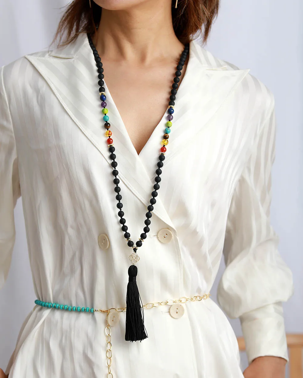 New Chakras 108 Beads Mala Matte Onyx 7 Color Stones Reiki Charm Tassel Necklace Bead Knotted Meditation Yoga Necklace Dropship - Image 3