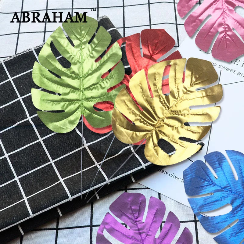 

40cm 5pcs Tropical Monstera Silk Artificial Leaves Large Fake Palm Tree Leafs Color Turtle leaf Plants For Wedding Hawaii Decor