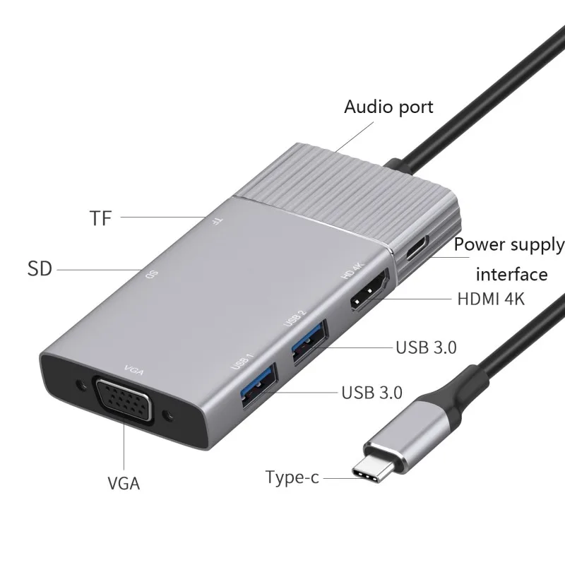 Тип-c к HDMI+ VGA+ 2 порта Usb3.0+ SD/TF карта+ PD мульти порт адаптер конвертер Зарядка для ноутбука/телефона