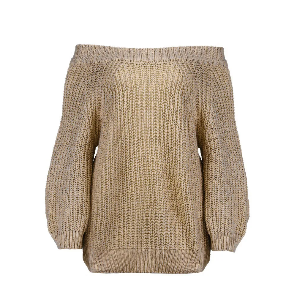 Женский свитер, модный однотонный топ с длинным рукавом, вязаный свитер с вырезом-лодочкой, блузка без бретелек, женская блузка, Nouveaute