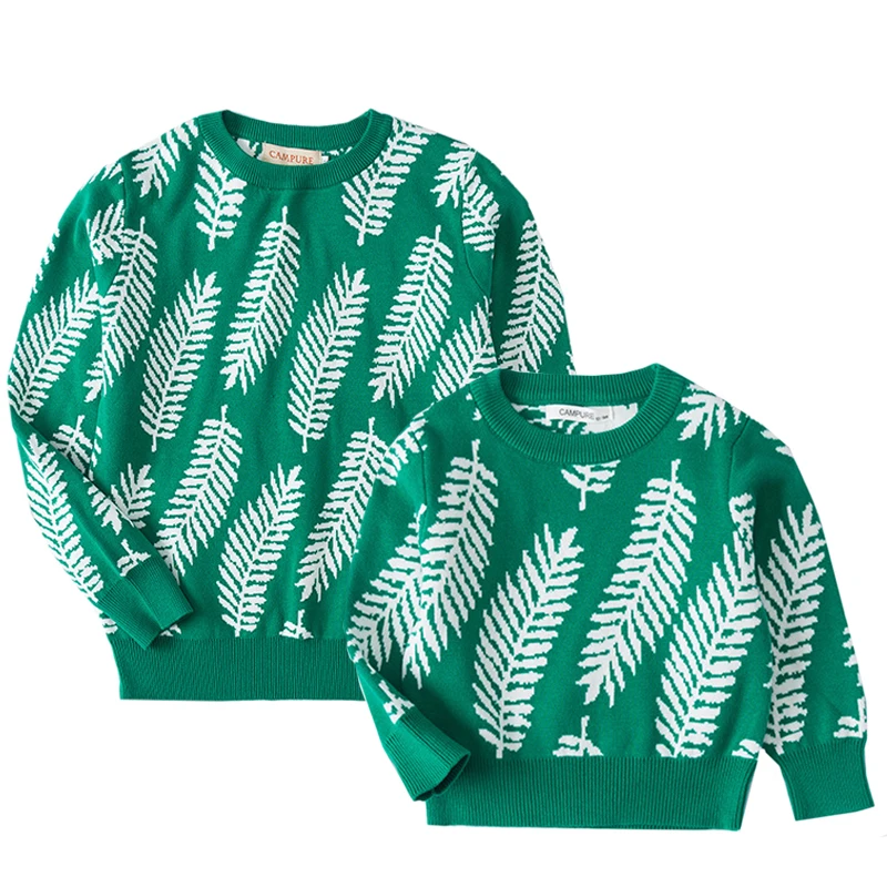 Mother Daughter Double-deck Knitted Sweaters Leaf Autumn Family Look Pullovers Baby And Women's Matching Outfits | Мать и ребенок
