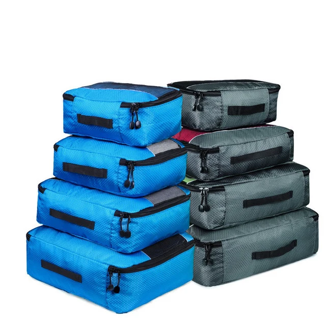 Foxmertor, упаковочные кубики, модная дорожная сумка для путешествий, сетчатая упаковка, органайзер, дышащий нейлон, для мужчин и женщин, для путешествий, чемодан, органайзер, набор - Цвет: 4 Blue 4 Gray