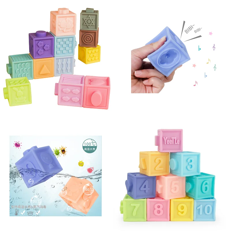 

Baby Soft Toys Sensory Silicone Educational Building Blocks 3D Hanging Ball Babies Rubber Teether Squeeze Bath Toys For Toddlers