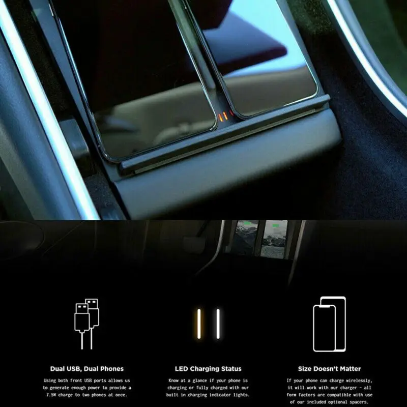 Беспроводное зарядное устройство для двух телефонов, противоскользящее автомобильное крепление для Tesla, модель 3