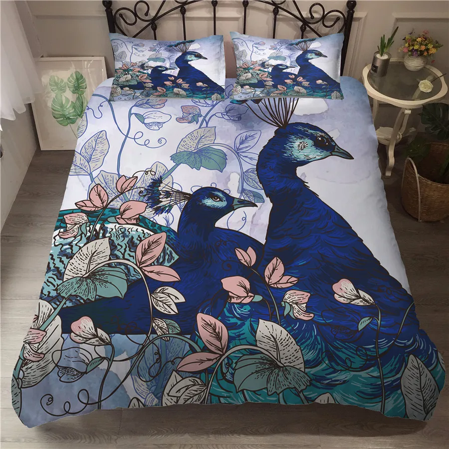 

A Bedding Set 3D Printed Duvet Cover Bed Set Peacock Home Textiles for Adults Bedclothes with Pillowcase #KQ01