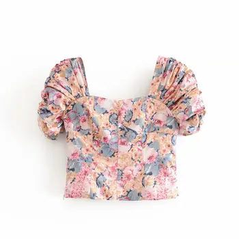 

Spring New European American Fashion Temperament Commuting Women's Fashion Ink Printing Pleated Short Shirt Regular Short